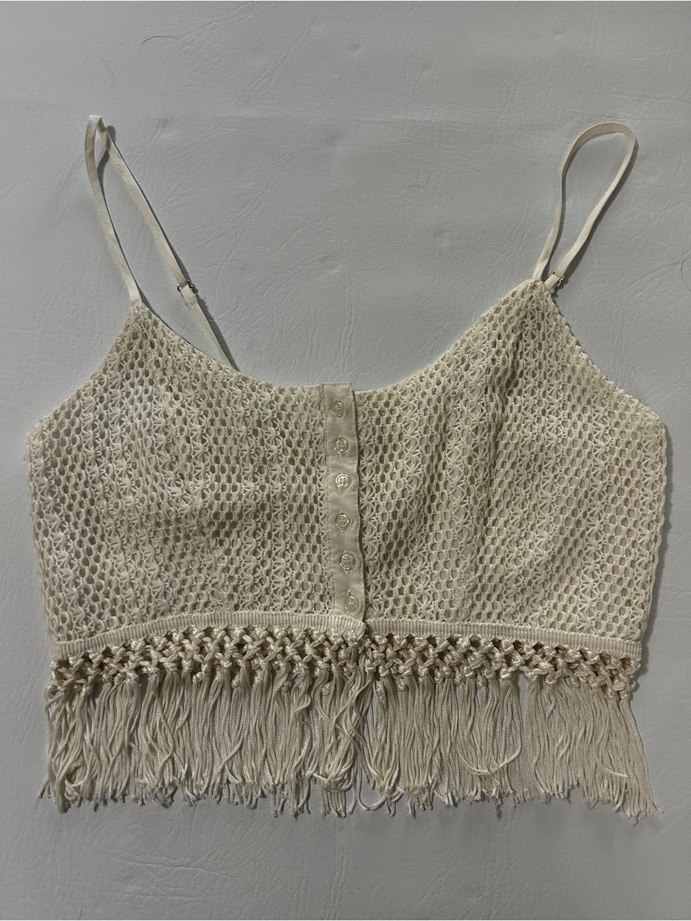 Crochet Fringe Cami Top - Cream